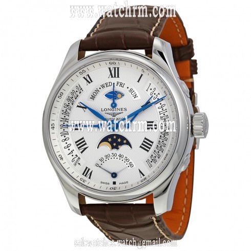 Longines Master Collection Automatic Multi-Function Silver Dial Brown Leather Men's Watch L27394713