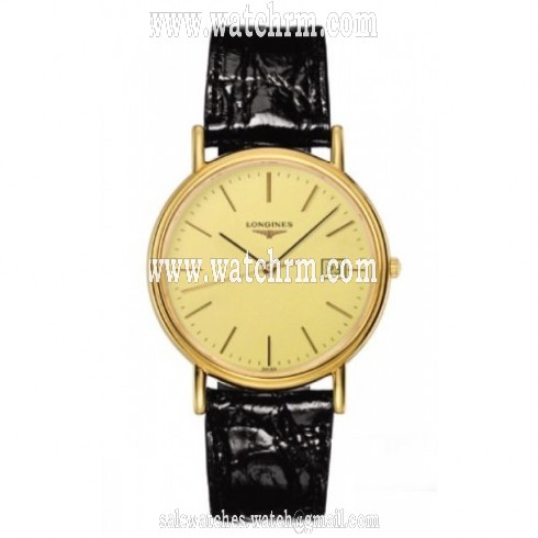Longines Presence Gold-tone Dial Black Leather Strap Men's Watch L4.790.2.32.2