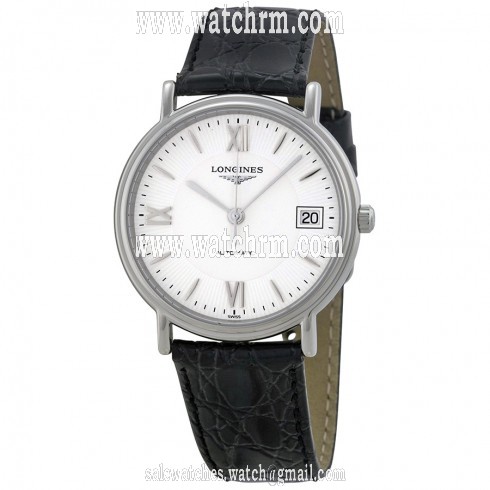 Longines Presence White Dial Black Leather Unisex Watch Men's Watch L4.874.4.52.2