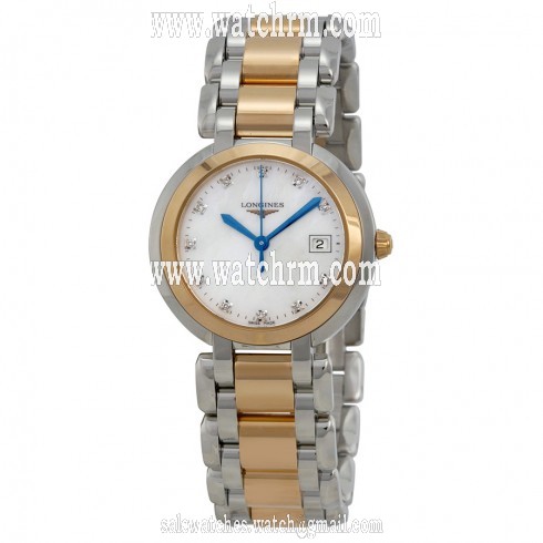 Longines Primaluna White Mother of Pearl Stainless Steel and 18kt Rose Gold Dial Ladies Watch L8.112.5.87.6