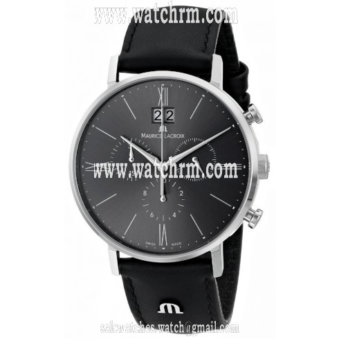 Maurice Lacroix Eliros Black Dial Black Leather Strap Stainless Steel Case Men's Quartz Watch EL1088-SS001-810