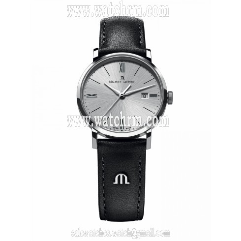 Maurice Lacroix Eliros Date Silver Dial Black Leather Strap Ladies Quartz Watch EL1084-SS001-110
