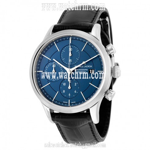 Maurice Lacroix Les Classiques Automatic Chronograph Blue Dial Black Leather Strap Men's Watch LC6058-SS001-430