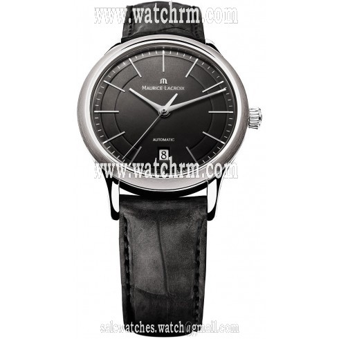 Maurice Lacroix Les Classiques Automatic Date Black Dial Black Calfskin Leather Automatic Men's Watch LC6017-SS001-330
