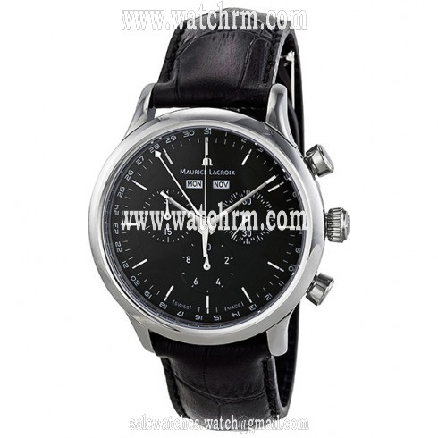 Maurice Lacroix Les Classiques Black Dial Chronograph Black Leather Men's Watch LC1008-SS001-330