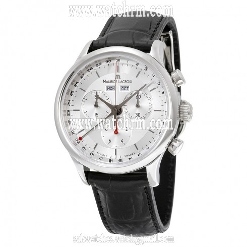 Maurice Lacroix Les Classiques Chronographe Silver Dial Black Leather Men's Quartz Watch LC1228-SS001-131