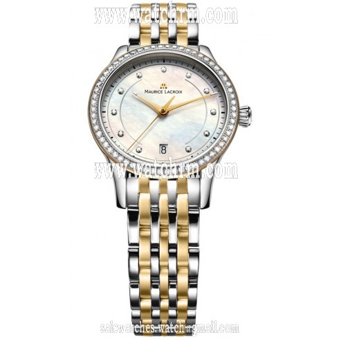 Maurice Lacroix Les Classiques Date Midsize Mother Of Pearl Dial Silver-Gold Staionless Steel  Ladies Quartz Watch LC1026-PVY23-170