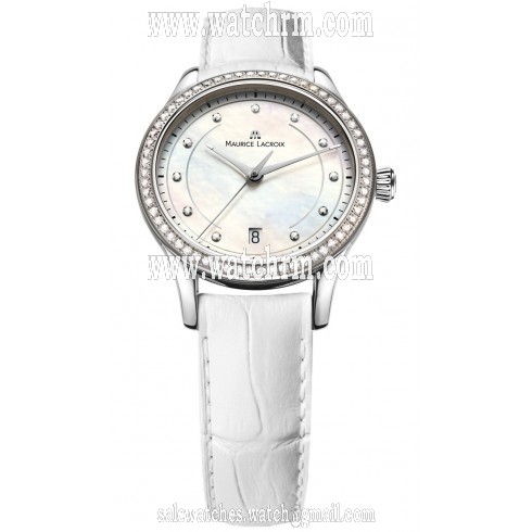 Maurice Lacroix Les Classiques Date Midsize Mother Of Pearl Dial White Leather Ladies Quartz Watch LC1026-SD501-170