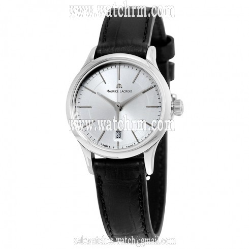 Maurice Lacroix Les Classiques Date Silver Dial Black Leather Ladies Quartz Watch LC1113-SS001-130