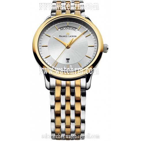 Maurice Lacroix Les Classiques Day- Date Silver Dial Silver- Gold Plated Stainless Steel Men's Quartz Watch LC1227-PVY13-130