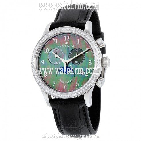 Maurice Lacroix Les Classiques Mother of Pearl Dial Black Leather Stainless Steel Ladies Quartz Watch LC1087-SD501-360