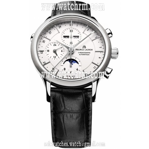 Maurice Lacroix Les Classiques Phase de Lune Automatic Chronograph Silver Dial Black Leather Men's Watch LC6078-SS001-13E