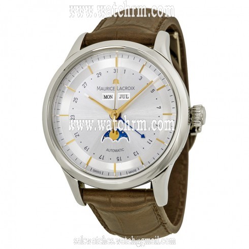 Maurice Lacroix Les Classiques Phase de Lune Automatic Silver Dial Brown Leather Men's Watch LC6068-SS001-132