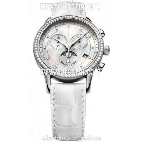 Maurice Lacroix Les Classiques Phase de Lune Chrono Mother Of Pearl Dial White Leather Ladies Quartz Watch LC1087-SD501-160