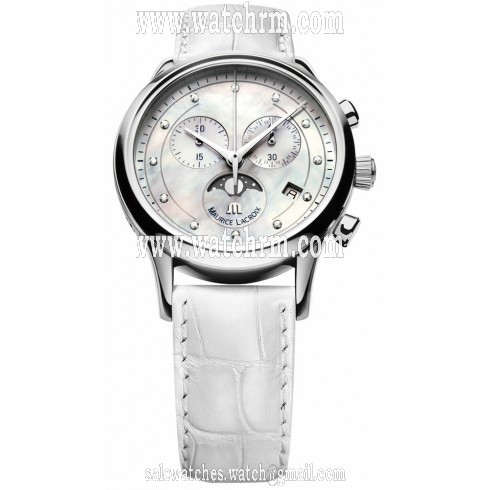 Maurice Lacroix Les Classiques Phase de Lune Chrono Mother Of Pearl Dial White Leather Strap Ladies Quartz Watch LC1087-SS001-160