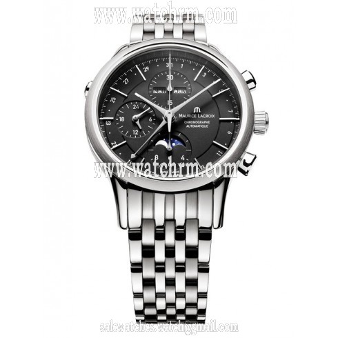 Maurice Lacroix Les Classiques Phase de Lune Chronograph Black Dial Men's Automatic Stainless Steel Watch LC6078-SS002-331