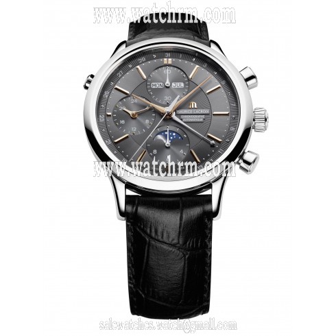Maurice Lacroix Les Classiques Phase de Lune Chronograph Grey Dial Black Crocodile Leather Men's Automatic Watch LC6078-SS001-331