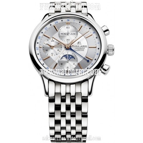 Maurice Lacroix Les Classiques Phase de Lune Chronograph Silver Dial Automatic Men's Stainless Steel Watch LC6078-SS002-131