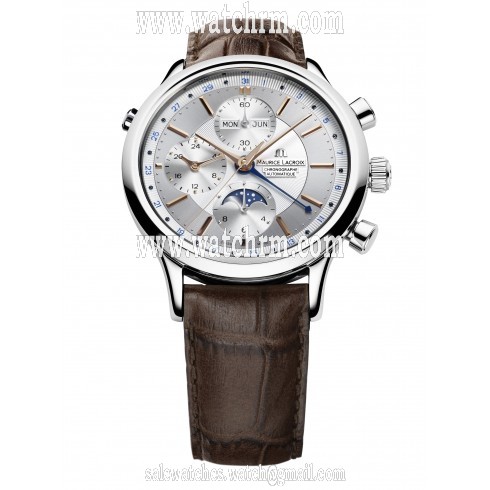 Maurice Lacroix Les Classiques Phase de Lune Chronograph Silver Dial Brown Crocodile Leather Men's Automatic Watch LC6078-SS001-131