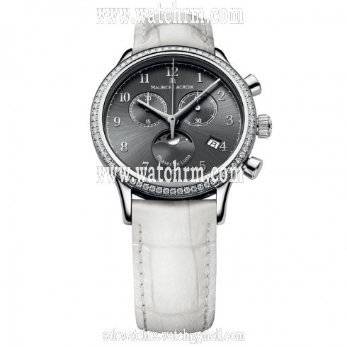 Maurice Lacroix Les Classiques Phase De Lune Grey Dial White Leather Ladies Quartz Watch LC1087-SD501-820