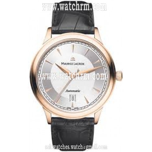 Maurice Lacroix Les Classiques Silver Dial Balck Leather 18kt Rose Gold Case Automatic Men's Watch LC6008-PG101-130