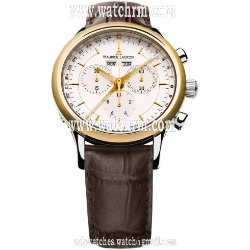 Maurice Lacroix Les Classiques Silver Dial Brown Leather Stainless Steel and Plated Yellow Gold Ladies Quartz Watch LC1008-PVY11-130