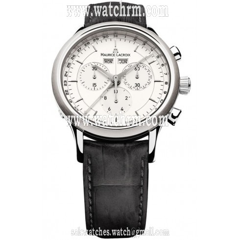 Maurice Lacroix Les Classiques Silver Dial Chronograph Black Leather Men's Watch LC1008-SS001-130