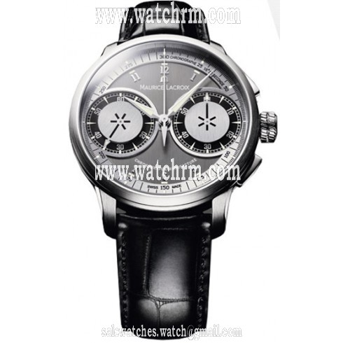 Maurice Lacroix Masterpiece Le Chronographe Grey Dial Black Leather Men's Watch MP7128-SS001-320