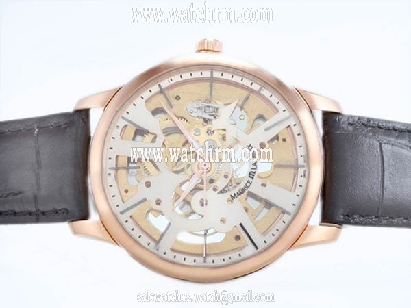 Maurice Lacroix Masterpiece Skeleton Mp7138-pg101-030 Round Black Ostrich Leather Strap Watch