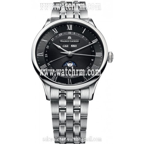Maurice Lacroix Masterpiece Tradition Phase de Lune Black Dial Stainless Steel Men's Watch MP6607-SS002-310