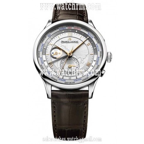 Maurice Lacroix Masterpiece Tradition Worldtimer Silver Dial Brown Leather Men's Watch MP6008-SS001-110
