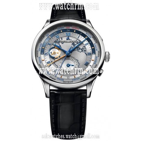 Maurice Lacroix Masterpiece Worldtimer Silver Dial Black Leather Men's Automatic Watch MP6008-SS001-111
