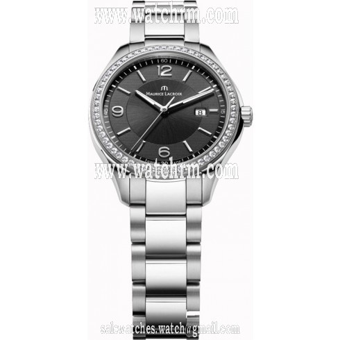Maurice Lacroix Miros Black Dial Steel Diamond Ladies Watch MI1014-SD502-330