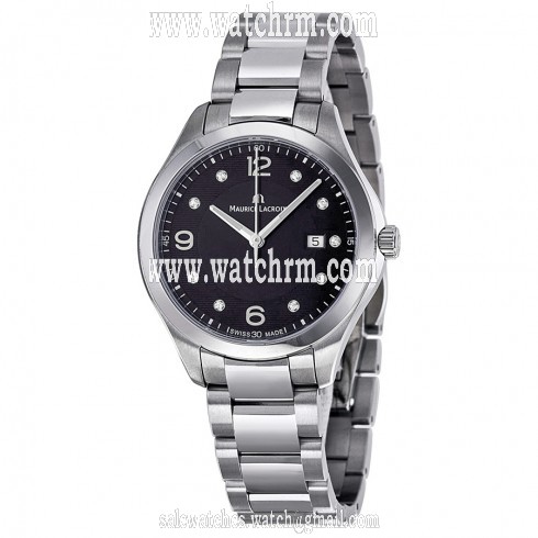 Maurice Lacroix Miros Date Diamond Black Dial Stainless Steel Ladies Watch MI1014-SS002-350
