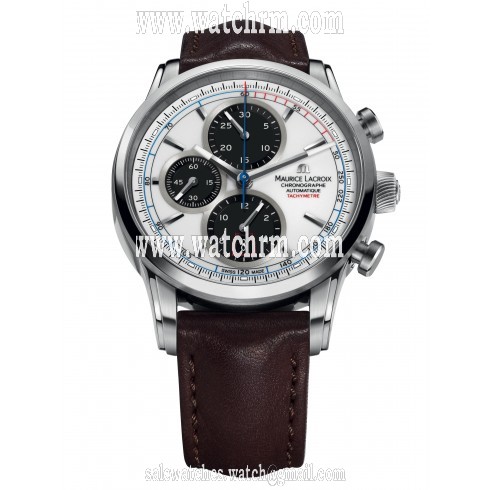 Maurice Lacroix Pontos Automatic White Dial Brown Leather Men's Watch PT6288-SS001-130