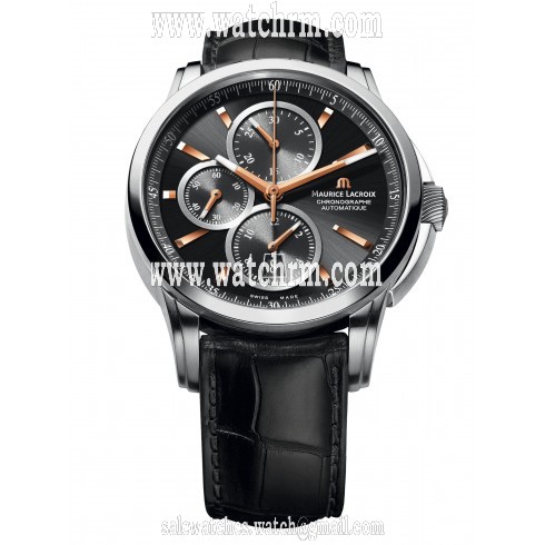 Maurice Lacroix Pontos Chronograph Black Dial Leather Men's Watch PT6188-SS001332