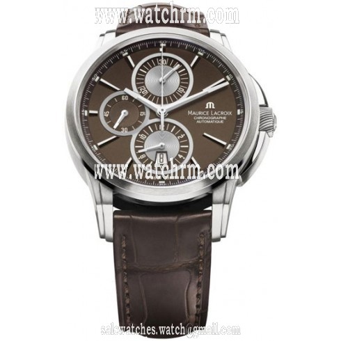 Maurice Lacroix Pontos Chronograph Brown Dial Brown Leather Automatic Men's Watch PT6188-SS001-730