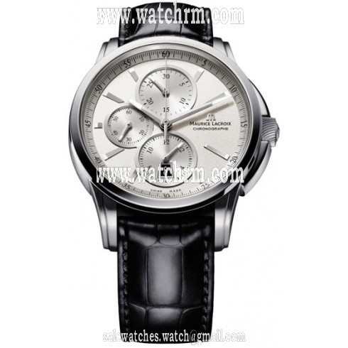 Maurice Lacroix Pontos Chronograph Silver Dial Black Leather Men's Watch PT6188-SS001-130