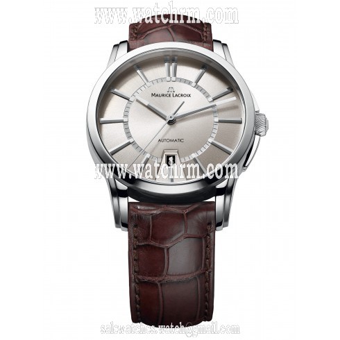 Maurice Lacroix Pontos Date Silver Dial Brown Leather Automatic Men's Watch PT6148-SS001-130