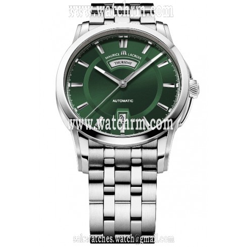 Maurice Lacroix Pontos Day and Date Green Dial Automatic Men's Stainless Steel Watch PT6158-SS002-63E