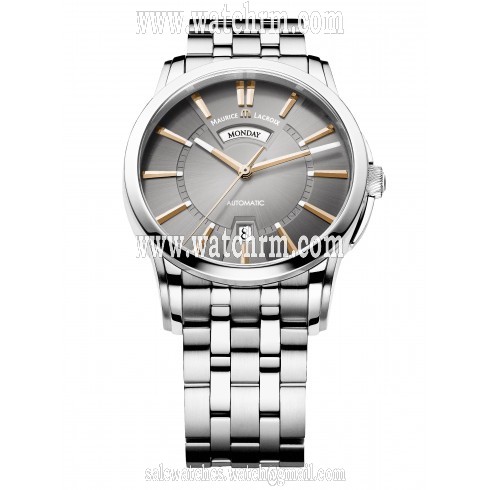 Maurice Lacroix Pontos Day and Date Grey Dial Automatic Men's Stainless Steel Watch PT6158-SS002-03E