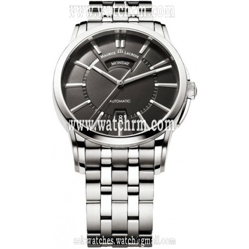 Maurice Lacroix Pontos Day Date Black Dial Stainless Steel Men's Watch PT6158-SS002-33E