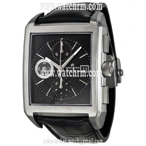 Maurice Lacroix Pontos Rectangulaire Black Dial Leather Men's Watch PT6197-SS001-330