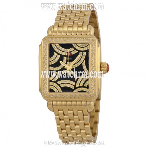 Michele Art of Deco Black Dial Gold-plated Ladies Watch MWW06T000119