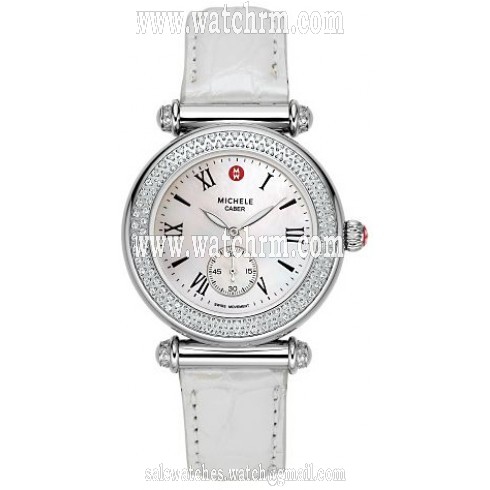 Michele Caber Diamond Mother of Pearl Dial Silver Leather Ladies Watch MWW16A000005