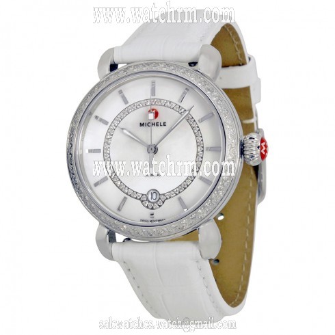 Michele CSX Elegance Mother off Pearl White Leather Ladies Watch MWW03T000039
