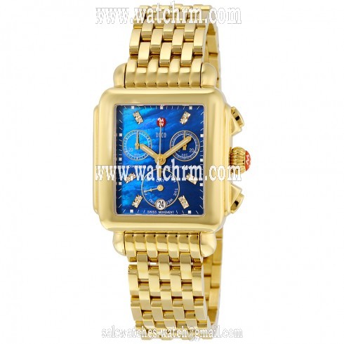 Michele Deco Chronograph Blue Mother of Pearl Dial Gold-plated Ladies Watch MWW06P000221
