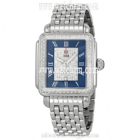 Michele Deco Diamond Blue Pave Dial Strap Ladies Watch MWW06T000082