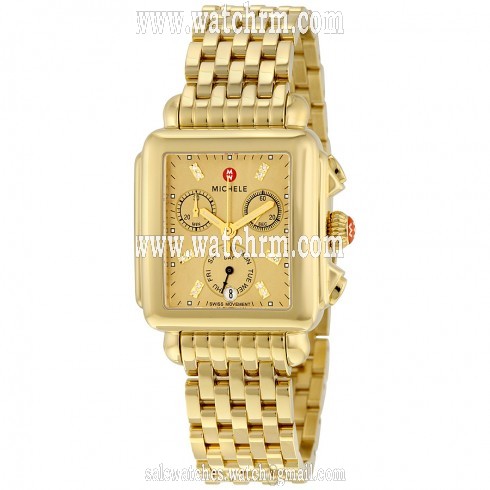 Michele Deco Gold Metallic Dial Gold-plated Stainless Steel Quartz Ladies Watch MWW06P000244