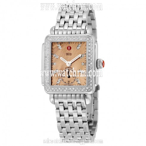 Michele Deco Metallic Rose Gold Dial Stainless Steel Quartz Ladies Watch MWW06V000079
